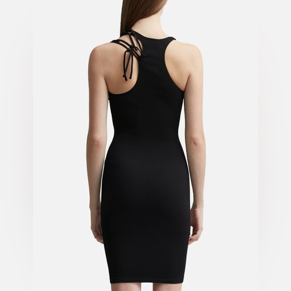 ANDREĀDAMO Black Ribbed Jersey Double Straps Mini Dress - Size L/XL - Picture 7 of 16